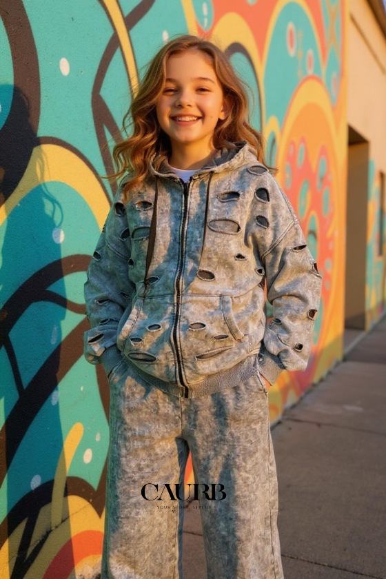 Ensemble Enfant en Jean Délavé – T-shirt + Pantalon