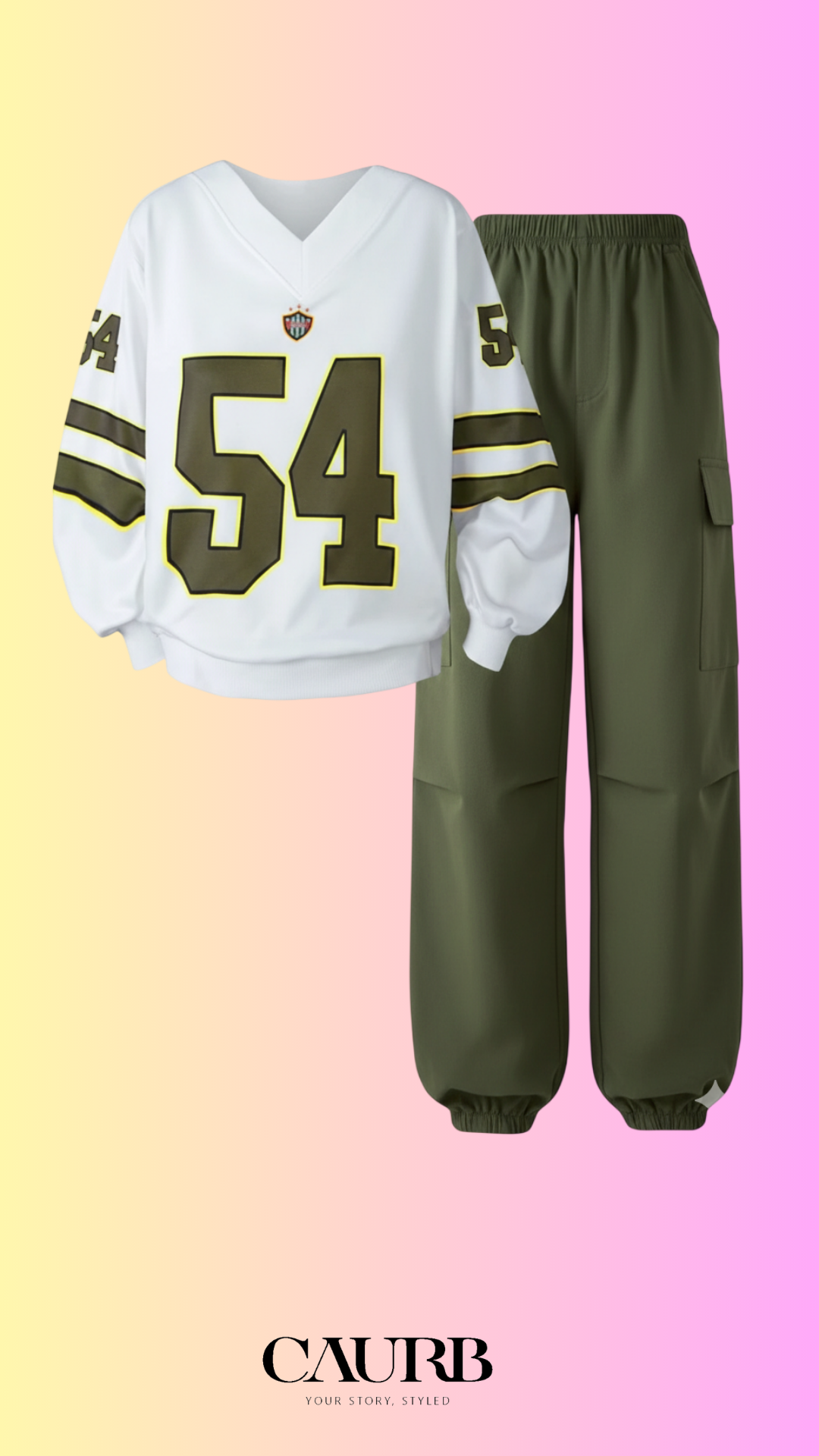 Ensemble Streetwear Fille 👧💖 2 Pièces - Sweat Sport "54" 🏈 & Pantalon Cargo Vert Kaki 🌿👖