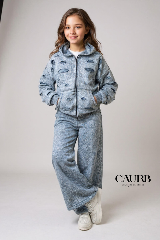 Ensemble Enfant en Jean Délavé – T-shirt + Pantalon