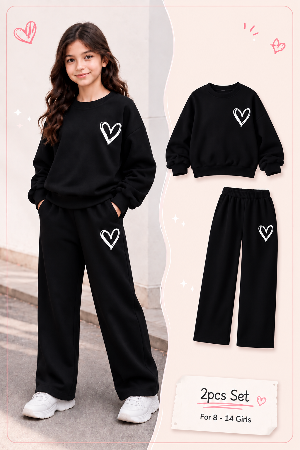 🖤 Ensemble 2 Pièces Fille « Heart »