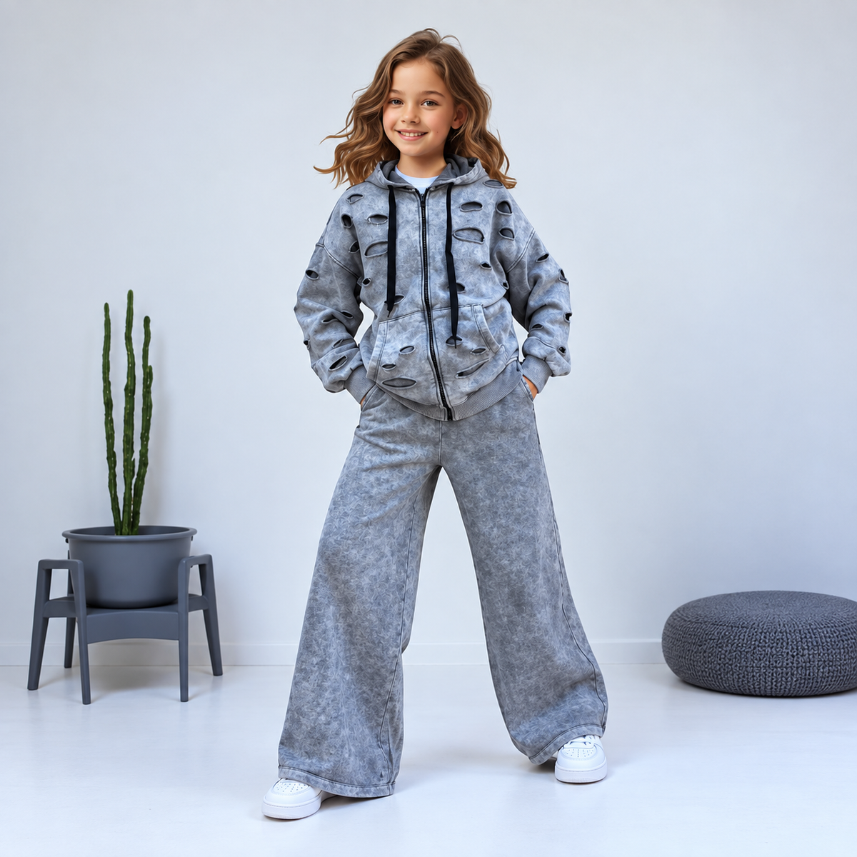 Ensemble Enfant en Jean Délavé – T-shirt + Pantalon